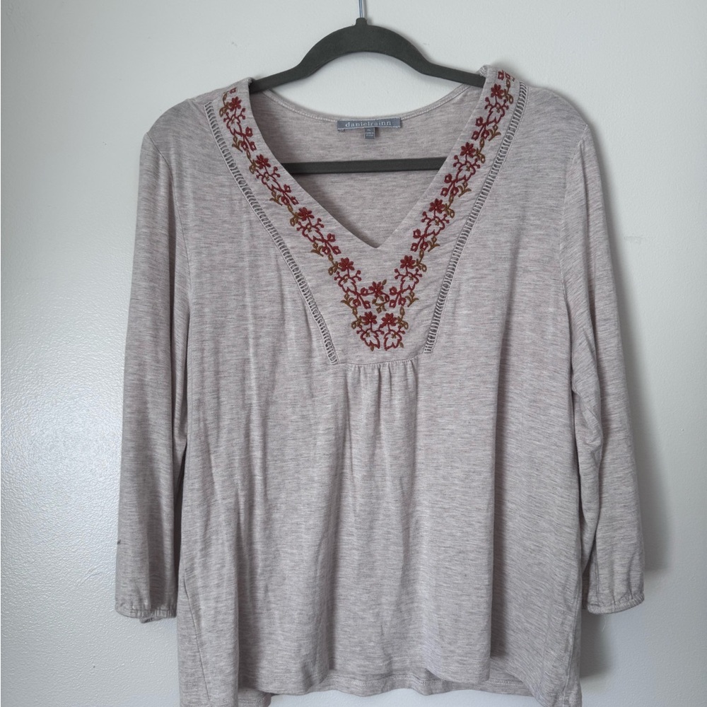 Daniel Rainn Beige Top with Rust Red Embroidery